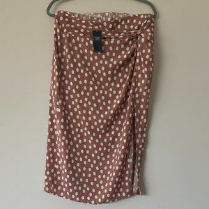Abercrombie & Fitch Knotted Front Slit Polka Dot Dusty Mauve Rose Midi Skirt